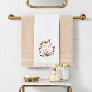 Happy Spring Hand Towel White Embroidered